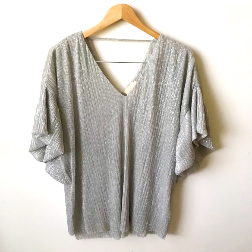 Anthropology x Vanessa Virginia Silver Pleated Top